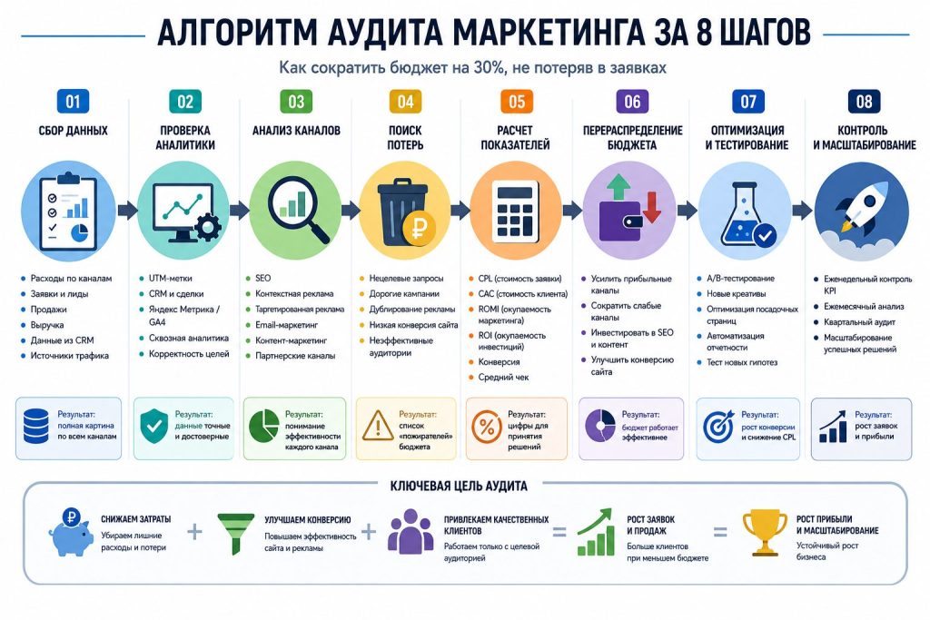 Пошаговый алгоритм аудита digital-каналов для снижения затрат на маркетинг без потери заявок